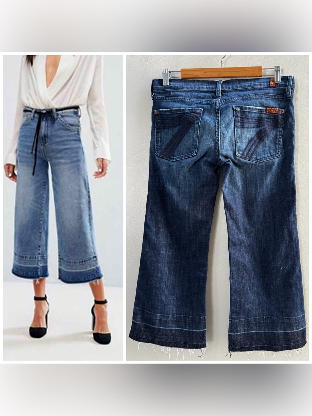 7 For All Mankind Dojo Released Hem Crop Wide Leg Jeans size 27